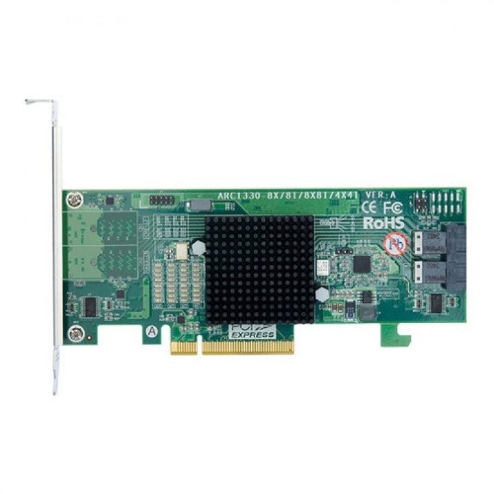 Areca ARC-1330-8i - HBA (без построения RAID), с поддержкой SAS/SATA 12G. Имеет 8 портов через 2 внутренних разъема SFF8643. Использует интерфейс PCIe 3.0 x8 LP. Аналог модели LSI00344 9300-8i