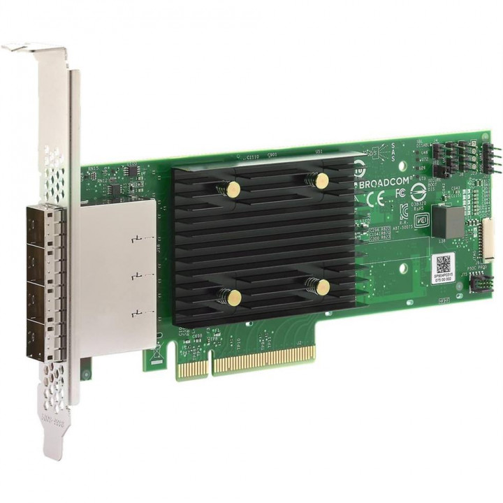 LSI 9500-16e - HBA (без построения RAID) с 4xNVMe или 16xSAS/SATA. 4 разъёма SFF8644. Работает на скорости 12G, PCIe 4.0 x8. Чип 3816 IOC