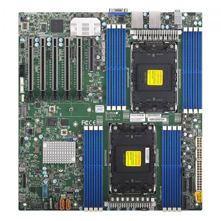 Материнская плата SuperMicro X13DAI-T, E-ATX, 2xLGA4677 (до 350W TDP), 16xDDR5 RDIMM ECC 5600MHz (до 2TB общий объем), 8xSATA3 (RAID 0,1,5,10), 2xSATA3 (RAID 0,1), 2xMCIO PCI-e 5.0 x8, 2xM.2, 5хPCIe 5.0 x16, 1хPCIe 5.0 x8, 2x10GbE, VROC, IPMI, VGA
