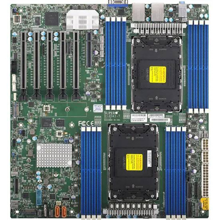 Материнская плата SuperMicro X13DEI, E-ATX, 2xLGA4677 (до 350W TDP), 16xDDR5 RDIMM ECC 5600MHz (до 4TB общий объем), 8xSATA3 (RAID 0,1,5,10), 2xSATA3 (RAID 0,1), 3xMCIO PCI-e 5.0 x8 (6xNVMe), 2xM.2, 4хPCIe 5.0 x16, 2хPCIe 5.0 x8, 2x1GbE, VROC, IPMI, VGA