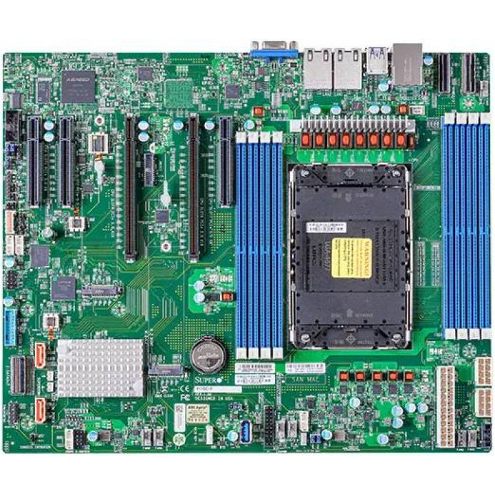 Материнская плата SuperMicro X13SEI-F, E-ATX, 1xLGA4677 (до 350W TDP), E-ATX, 8xDDR5 RDIMM ECC 5600MHz (до 2TB общий объем), 10xSATA3 (RAID 0,1,5,10), 2xMCIO PCI-e 5.0 x8 (4xNVMe), 2xM.2 (PCIe 5.0x4), 2хPCIe 5.0 x16, 3хPCIe 5.0 x8, 2x1GbE, VROC, IPMI, VGA